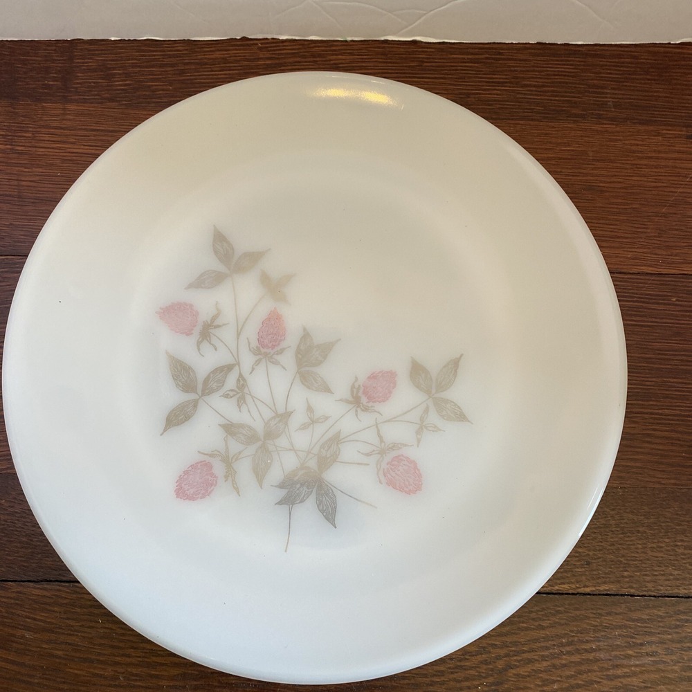Federal Glass Clover Blossom 11" Platter Plate Tray Pink Flower Milk Glass